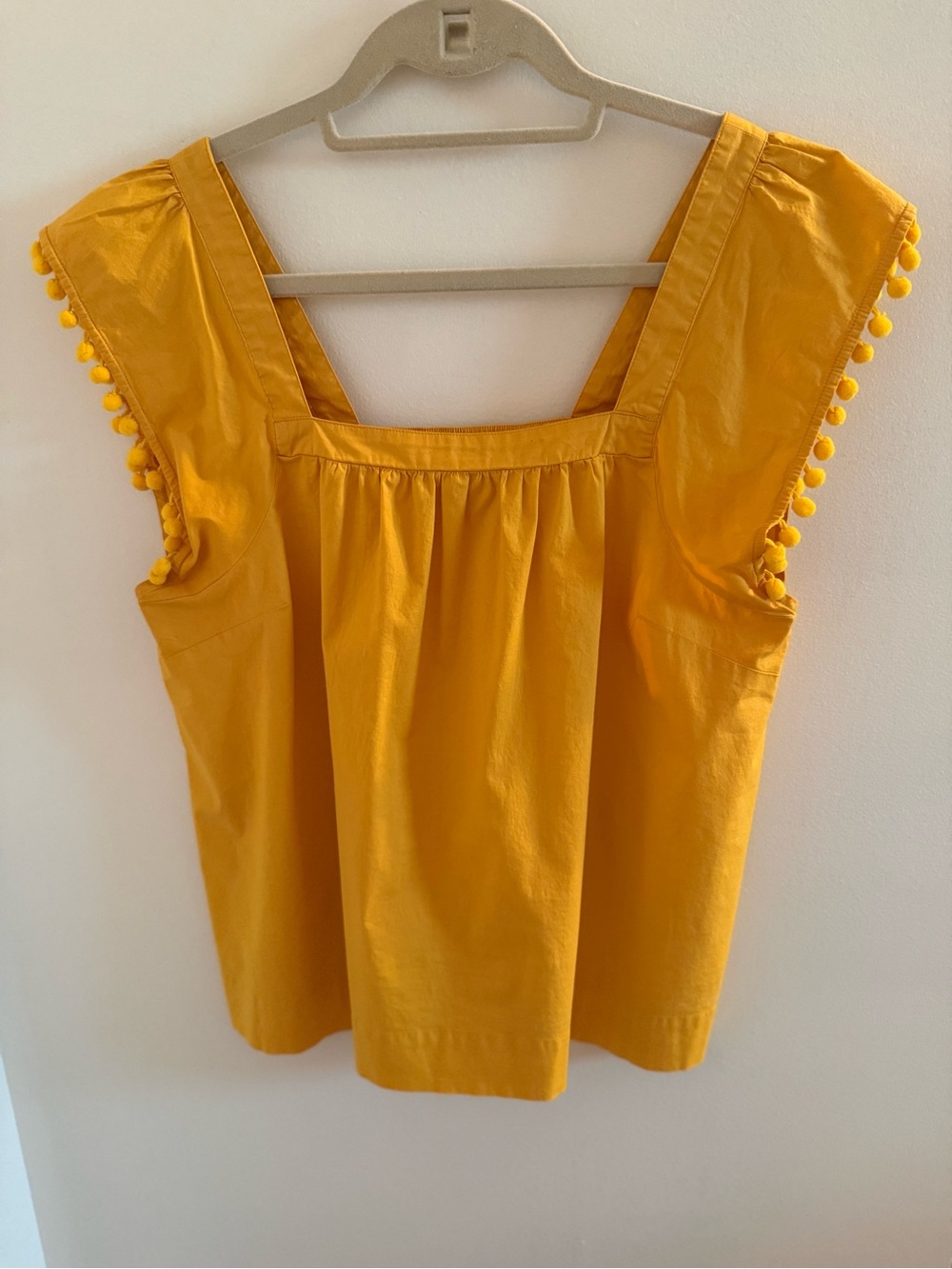 Anthropologie Mustard Yellow Pom-Pom Sleeve Square-Neck Tank